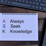 closeup of a note book with message Always seek knowledge