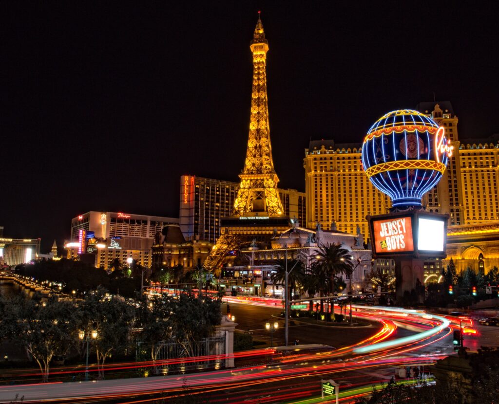 Night view of Las Vegas Eiffel Tower