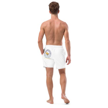 A man donning Men's swim trunks at the back.