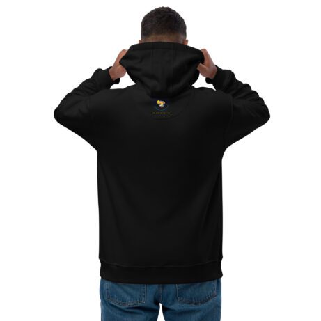 The back view of a man wearing a Premium ECO Hoodie.