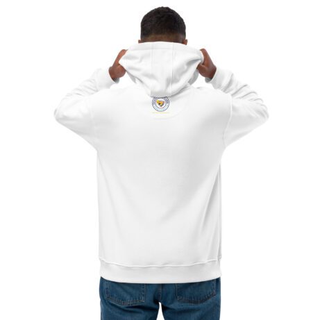 The back of a man wearing a Premium ECO Hoodie.