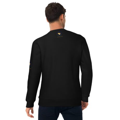 The back view of a man wearing a Unisex Eco Sweatshirt.