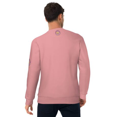 The back view of a man wearing the Unisex eco sweatshirt.