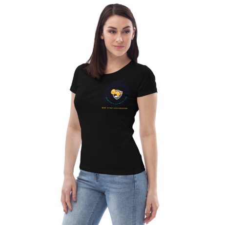 A women's fitted black Women's Fitted ECO Tee with an image of the moon.