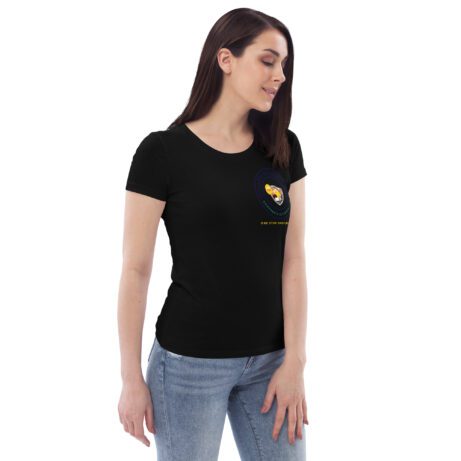 A Women's Fitted ECO Tee with a logo on the front.